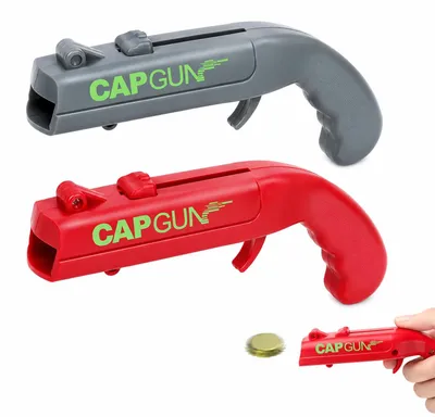 2 Cap-Gun-Flaschenöffner-Pistolen, Biergeschenke, rot+grau