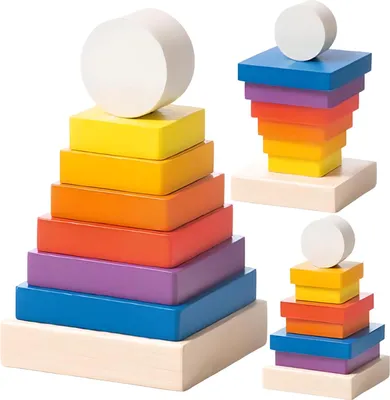 Zdjęcie produktu dla Piramida Piramidka Drewniana Wieża Zestaw Konstrukcyjny Klocki Edukacyjne