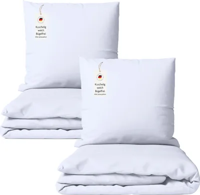 Produktbild von Bettwäsche 135x200 cm Weiß 4-teilig einfarbig Mikrofaser Bettbezug mit Kissenbezug 80x80 cm – bügelfrei & hautfreundlich