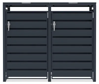 Immagine prodotto di Contenitore doppio per bidoni della spazzatura in metallo, colore grigio, con porta, capacità 2 x 240 litri