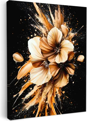 Produktbild von Leinwand Bilder 60x80 cm - Graffiti - Blumen - Gold, Wandbilder, Wanddeko Wohnzimmer, Bild