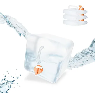 Immagine prodotto di Tanica pieghevole Tanica d'acqua pieghevole - Set da 4 - 5 litri - Senza BPA - Arancione trasparente - Per campeggio e festival