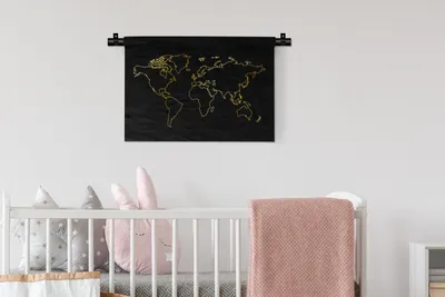 Produktbild von MuchoWow® Wandteppich Wandbehang Goldene Weltkarte auf schwarzem Hintergrund 60x40 cm Tapisserie Dekoration Wandtuch - Wanddekorationen