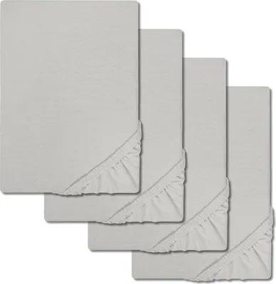 Zdjęcie produktu dla Komplet czterech prześcieradeł satynowych z bawełny, kolor srebrnoszary, rozmiar 90 x 190 - 100 x 200 cm