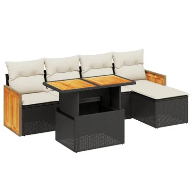 Image de vidaXL Ensemble de salon de jardin 6 pièces avec coussins noir poly rotin