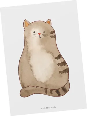 Produktbild von Mr. & Mrs. Panda Postkarte Katze Sitzen - Weiß - Geschenk, Herz, Liebe, Cat, Ansichtskarten, Postkarten, Katzen, Haustier, Ansichtskarte, Grußkarte, Fotokarte