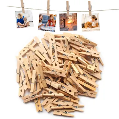 Image de Pinces à linge en bois - 100 pièces de mini-pinces en bois naturel - Pour décorations et photos - 25 mm