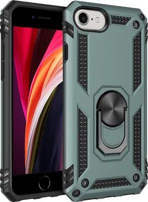 Produktbild von LaimTop iPhone SE 2020 Hülle, Hybrid Robuste Rüstung Drehbarer Ring Halter Ständer Dual Layer Hard PC + TPU Stoßfest Schutzhülle für iPhone SE 2020 Grün