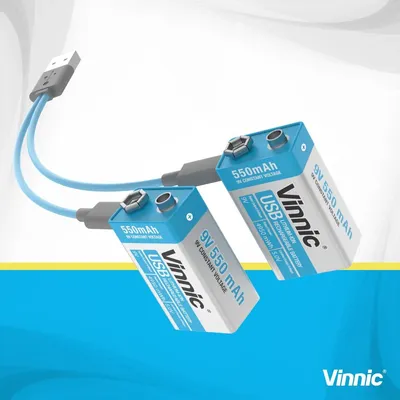 Produktbild von Vinnic USB-C Aufladbarer Li-Ion 9V Block | 9V 550 mAh
