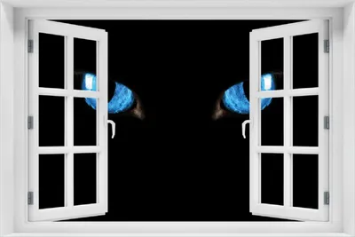 Produktbild von Wallario Poster mit Fenster-Illusion: Blaue Katzenaugen bei Nacht, Größe: 100 x 150 cm