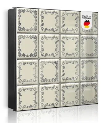 Zdjęcie produktu dla banjado metalowa szafka na klucze, duża 30x30 cm z 32 haczykami, może służyć jako tablica magnetyczna, czarny korpus, zawias po prawej stronie, Kacheln [SKG1 10413]