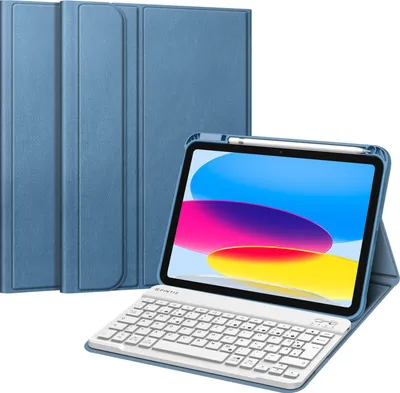 Produktbild von Fintie Tastatur Hülle für iPad 11.Generation 11" 2025, iPad 10. Generation 2022 10.9", Schutzhülle mit TPU Rückschale, Pencil Halter und magnetisch Abnehmbarer Tastatur mit QWERTZ Layout, Dunstblau