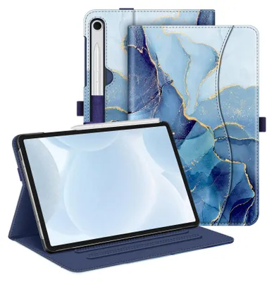 Produktbild von Fintie Hülle für Samsung Galaxy Tab S10 Lite/S10 FE/S9 FE 10.9" & S9 11" Tablet, Multi-Winkel Folio Schutzhülle mit Dokumentenfach und Auto Schlaf/Wach Funktion, Ozean Marmor