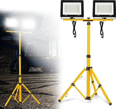 Produktbild von JOIEYOU LED Fluter Floodlight 2 * 200w LED Baustrahler mit Stativ Arbeitsleuchte IP66 Arbeitsscheinwerfer inkl. 3M Kabel Scheinwerfer für Innen-Außenbereich, Kaltweiß