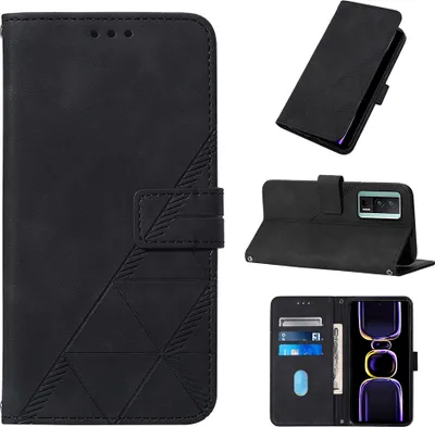 Produktbild von Hülle für Xiaomi Poco F5 Pro /Redmi K60 /K60 Pro Prägung Flip Leder Kartenfächer Schutzhülle mit Ständer Schwarz