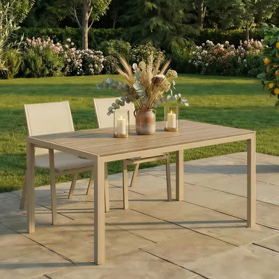 Produktbild von Gartentisch MONDELLO, 150 x 90 cm, Champagner - Wetterfester Terrassentisch mit Stahlgestell und WPC-Tischplatte, Ideal für Garten und Balkon, Outdoor-Möbel im modernen Design