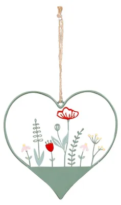 Metall-Hängedeko Herz 15x15cm Blumenwiese grün bunt