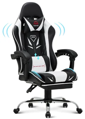 Produktbild von COLAMY Gaming Stuhl – Ergonomischer Computerstuhl mit Fußstütze, Lendenwirbelstütze, Kopfstütze, 360° Drehfunktion und hoher Rückenlehne, weiss