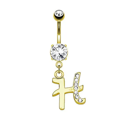 Produktbild von Taffstyle Bauchnabelpiercing Bauchnabelpiercing Buchstaben Kristall Schmuck Anhänger vergoldet, H