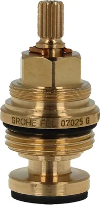 A close-up studio shot of a brass plumbing valve component.