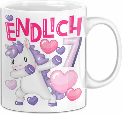 Produktbild von 7. Geburtstag Geschenk Tasse Becher Mädchen Einhorn Geburtstagsgeschenk Tochter Endlich 7 (Weiß)