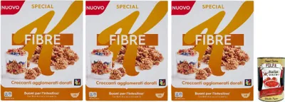 Produktbild von Special K Cereals, Müsli mit Kleie- und Karamellgeschmack, Vollkorn Weizen und Gerste mit Vitaminen und Mineralstoffen, Frühstückscerealien, 3x 360 g + Italian Gourmet polpa 400g