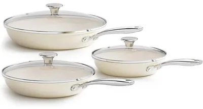 Produktbild von Pfannenset Keramik Induktion 6-teilig Antihaft Bratpfannen 20 24 28 cm mit Deckel Beige Backofenfest Spülmaschinenfest