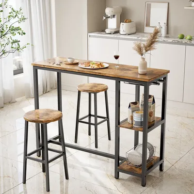 Produktbild von Bealife TB31 langer Esstisch mit 2 Hockern, Bartisch und Stühle für zwei Personen, 120x40x91,5 cm