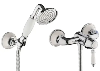Produktbild von PaulGurkes Retro Duscharmatur Nostalgie Aufputz Dusche Handbrause weiß Vintage