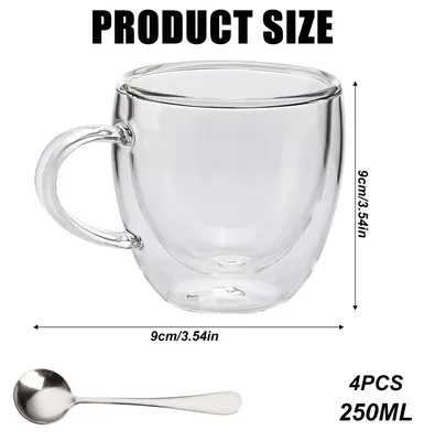 Productafbeelding van Set van 4 Dubbelwandige Latte Macchiato Glazen 250 ml - Inclusief Lepels