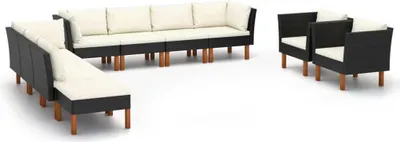 Produktbild von "2026 Promotion" 10-tlg. Garten-Lounge-Set - Sitzgruppe - Poly Rattan Eukalyptusholz Schwarz - Gartenmöbelset CC4157