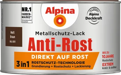 Produktbild von Alpina 300 ml Anti-Rost Metallschutz-Lack, 3in1, RAL 8011 Braun Matt