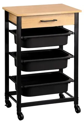 Image de Desserte de cuisine bois décor chêne - 3 bacs amovibles - 47 x 37 x 81.5 cm
