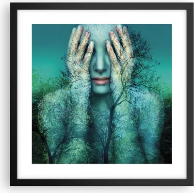 Produktbild von Gerahmtes Poster - Schwarzer Rahmen - Frau Natur Grafik - 40x40 cm - Wand Bild - Wanddeko - Wandbilder - Kunstposter - Wandposter - Bilderrahmen - Bilder - Kunstdruck - Wandbild - P2BAC40x40-4254