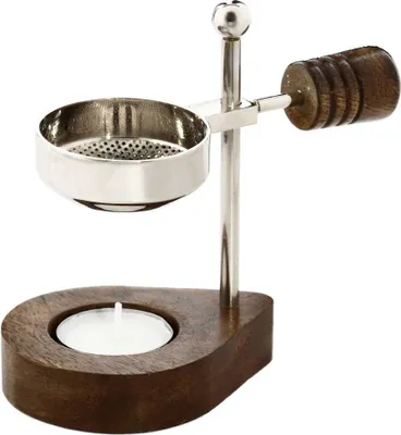 Produktbild von Verstellbares Räucherstövchen mit Holzgriff Vernickelt Weihrauchständer 7567