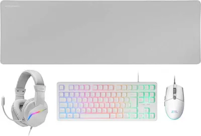 Produktbild von Mars Gaming MCP-RGB3W, Kabelgebunden, USB, Membran Key Switch, RGB-LED, Weiß, Maus enthalten