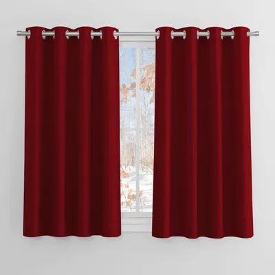 Image de Rideaux occultants avec œillets, rideaux thermiques, couleur rouge, dimensions 145 cm de hauteur x 140 cm de largeur (lot de 2)