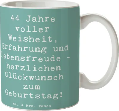 Produktbild von Mr. & Mrs. Panda Becher Spruch 44. Geburtstag - Meeresbrise - Geschenk, Liebevoll, haferl, Jubiläum, Feier, Alter, Kaffeebecher, Geburtstagsgeschenk, bedruckt, Tasse