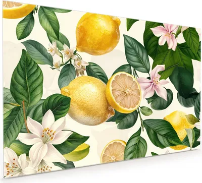 Produktbild von Küchenrückwand Spritzschutz Glas mit Motiv Zitronenblumen 40 x 40 cm