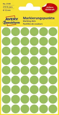 Immagine prodotto di Avery Zweckform® 3149 Punti marcatori Ø 12 mm 5 fogli/270 etichette verde brillante