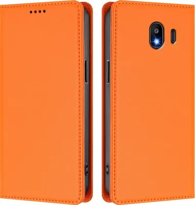 Image de Étui en cuir pour Samsung Galaxy J4 2018, étui à rabat magnétique en cuirPolyuréthaneavec support, orange