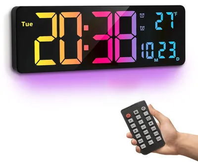 Digitale Wanduhr 40,6 cm, 11 RGB-Farben, Timer, Datum, Temperatur
