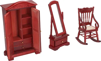 Image de Ensemble de 6 meubles miniatures en bois de style vintage, réalistes, raffinés, chambre à coucher DIY pour maison de poupées à l'échelle 1:12