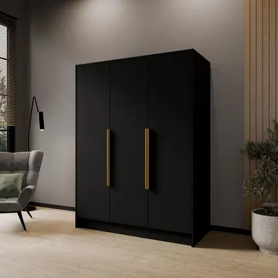 Produktbild von Masseno Drehtürenschrank BERON 150/200/51 cm Modern Kleiderschrank 3-türig Schwarz
