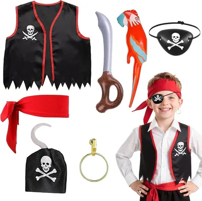 Imagen del producto de Accesorios para disfraz de pirata, set de 7 piezas, complementos para disfraces