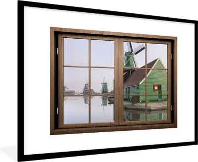 Produktbild von MuchoWow® MuchoWow® Gerahmtes Poster Aussicht - Mühle - Wasser 90x60 cm - Poster mit zchwarzem Bilderrahmen - Wanddekoration - Fotos