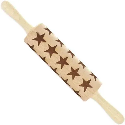 Productafbeelding van Famanu deegroller van hout, 40 cm, met sterrenmotief - bakaccessoire