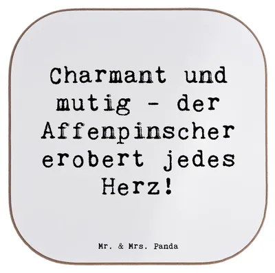 Produktbild von Mr. & Mrs. Panda Untersetzer Glas Spruch Affenpinscher Charmeur - Weiß - Geschenk, bieruntersetzer, Gläser, treuer Begleiter, Hunderassen Beschreibung, Hunde, Hunderasse