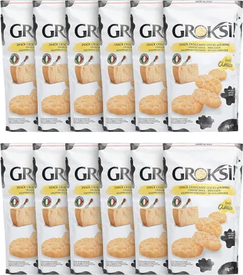 Produktbild von GROKSi! Käse-Snack aus Italien 12x 60 g Classico | Käse-Cracker Protein Snack laktosefrei glutenfrei ohne Kohlenhydrate