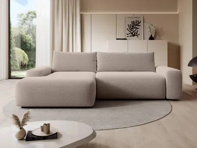 Produktbild von Masseno Ecksofa RUOTA mit Schlaffunktion L-Form, Sofa mit Bettkasten, Wohnzimmersofa, Couch, Soffa, Bettsofa, Couchgarnitur- Beige, LAMBI 6